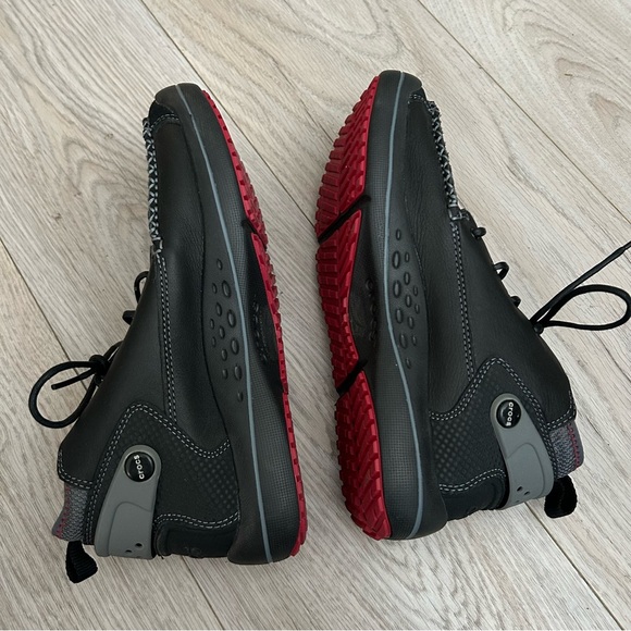 Crocs Men’s Linden Boot Sz 9 Black Leather Suede Trim Lace Comfort Casual - Picture 5 of 11